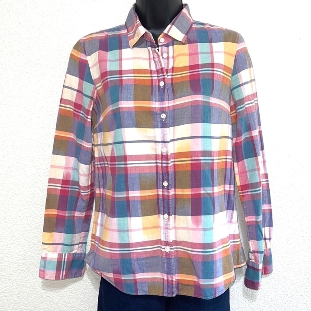 J.CREW Woman THE BOY SHIRT PURPLE GREEN PLAID SHIRT Size S